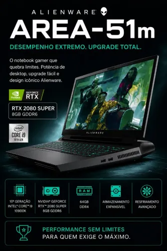 ALIENWARE AREA-51m R2 17.3" - i9-10900K + RTX 2080 SUPER 8GB + 64GB RAM - RARO NO BRASIL