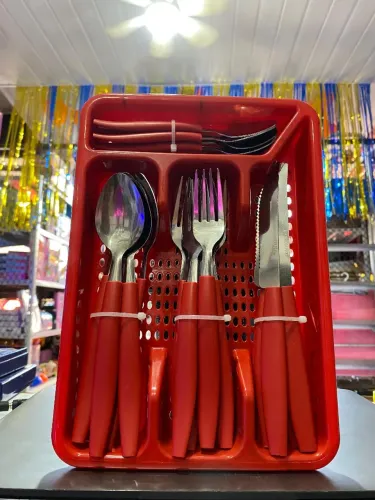Kit de talher que já vem com escorredor com 25 peças vermelho 