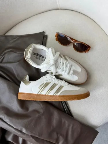 Tênis Feminino Casual Adidas Samba OG Solado Caramelo Branco Ouro Disponível 34 AO 39