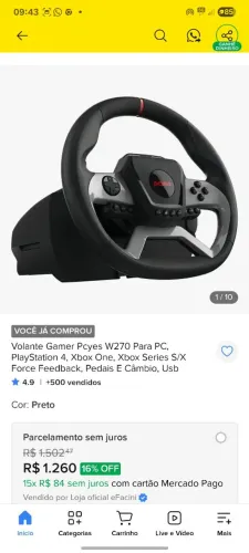Volante com força feedback w270 4 mês de uso