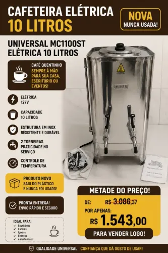 CAFETEIRA INDUSTRIAL UNIVERSAL MC1100ST - 10 LITROS | NOVA | NUNCA USADA
