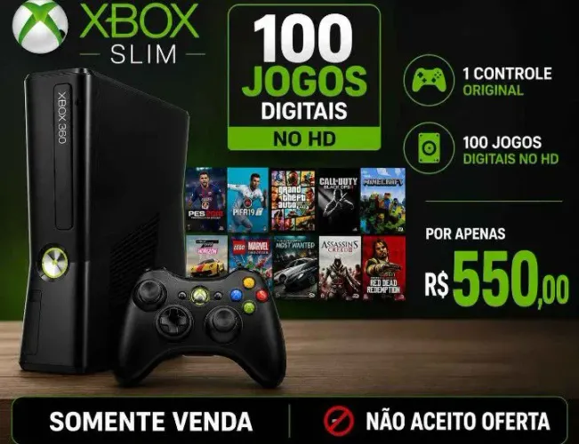 Xbox 360 com 100 jogos no HD, não aceito oferta