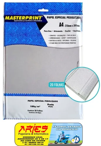 PAPEL ESPECIAL PEROLIZADO PRATA 180G MASTERPRINT A4 20 FOLHAS