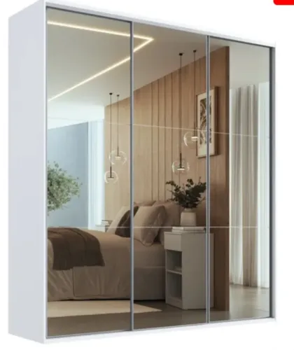Guarda roupa casal 3 portas de correr com espelhos, 4 gavetas