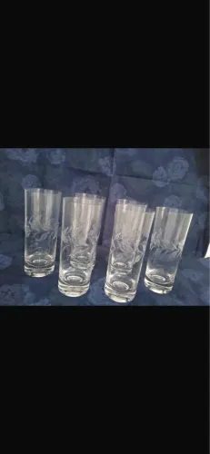 Jogo com 6 Copos Altos Antigos em Cristal Lapidado Cristais Mauá