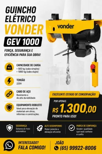 Guincho Elétrico Vonder GEV 1000 220V 500/1000kg - Ótimo Estado