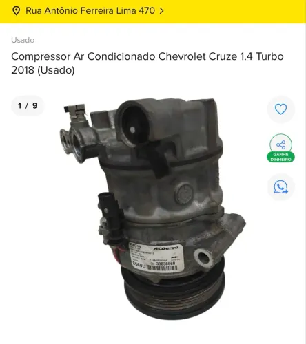 COMPRESSOR AR CONDICIONADO CHEVROLET CEUZE 1.4 TURBO 2018