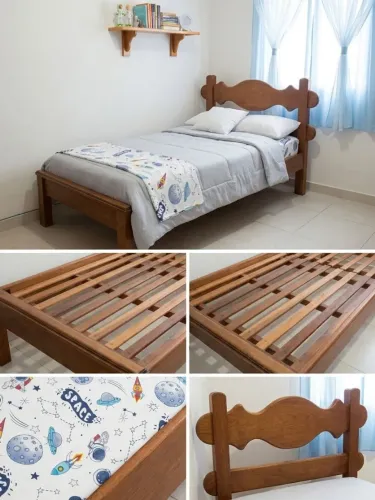 Cama de solteiro, madeira maciça