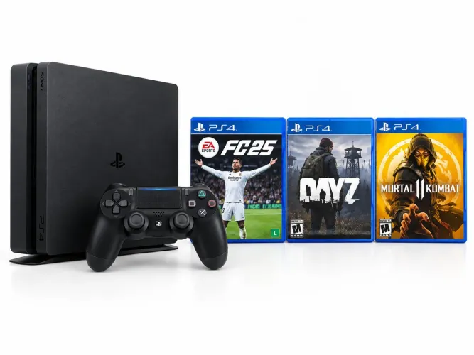 PS4 SLIM 1TB PRETO COM 10 JOGOS E 1 CONTROLE