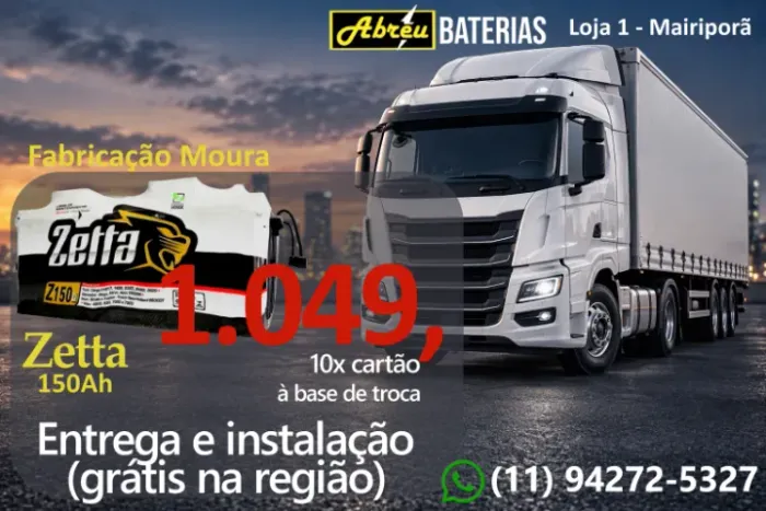 Bateria para caminhão 150AH ZETTA - Moura Entrega Instalação GRÁTIS na região