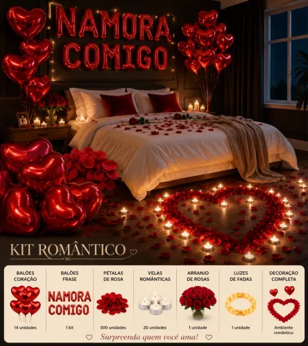 Kit romântico supreenda que você ama pétalas velas balões frase te amo