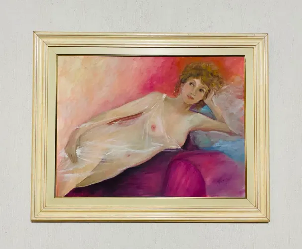 Quadro Pintura Óleo S/ Tela Nu Artístico Feminino 65x85