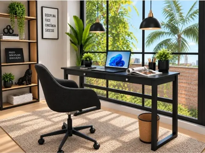 Mesa de Escritório Blackout Wood Office. 2 gavetas. L100cm x P50cm x A76cm