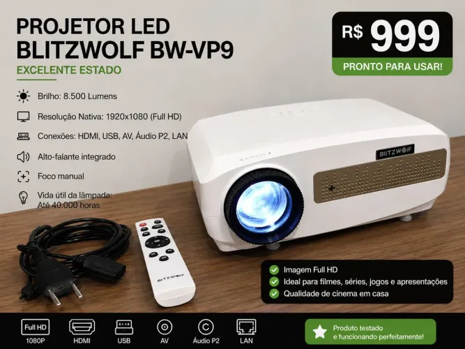 PROJETOR BLITZWOLF BW-VP9 FULL HD 1080P - R$ 999