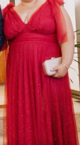Vestido de Festa Plus Size -Fúcsia com Brilho