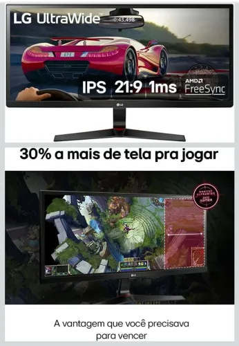 Monitor Gamer LG Pro Gamer 29" IPS UltraWide FHD 75Hz 1ms FreeSync Preto 29UM69G-B.AWZM
