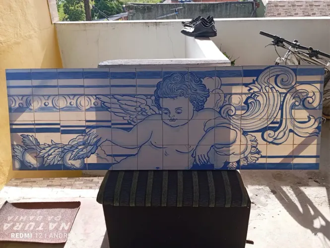 Lindíssimo quadro pintado a mão com simulação de azulejos