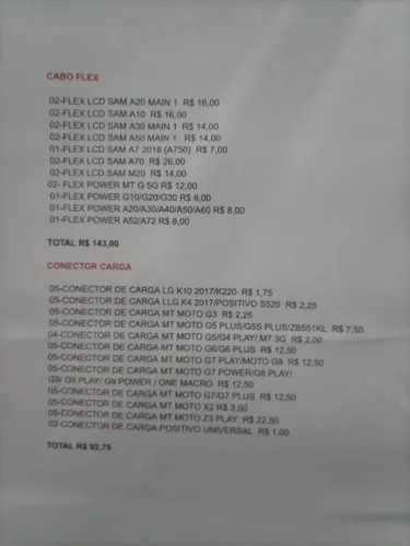 Peças para celular ( frontais, baterias, conectores de carga e cabo flex )