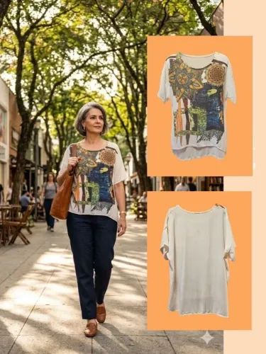 BLUSA LEVE FINA CREME COM ESTAMPA - ARGENTINA