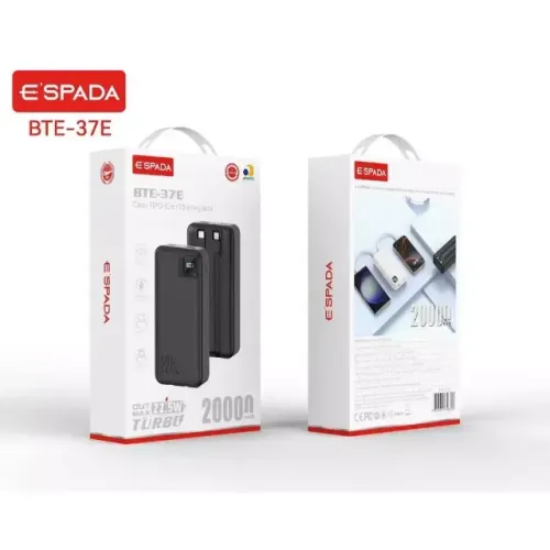 Carregador Powerbank ESPADA - 20.000mAh com Turbo Charge Tipo C/ Lighting - Android e IOS