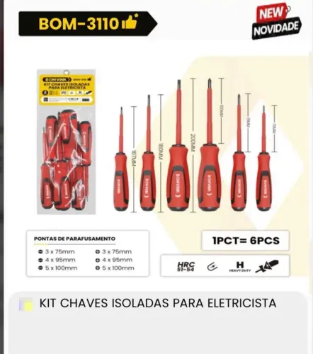 KIT CHAVES ISOLADA PARA ELETRICISTA BOM3110<br>60R$