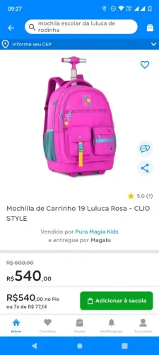 Mochila luluca feminino de rodinhas e alças 2 em 1
