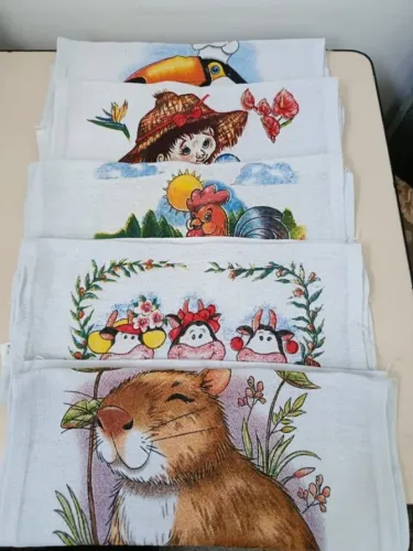 Pano de Prato Kit 5 100% Algodão Alta Absorção Cozinha Estampa variada