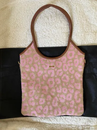 bolsa santa lolla shopper tramado/oncinha rosa