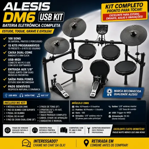 BATERIA ELETRÔNICA ALESIS DM6 USB - KIT COMPLETO
