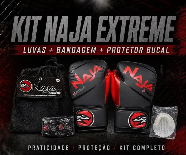 Kit Naja Extreme Boxe Muay Thai - Luvas + Bandagem + Protetor Bucal