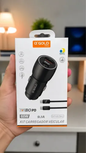 Carregador veicular 60w turbo USB-C preto 