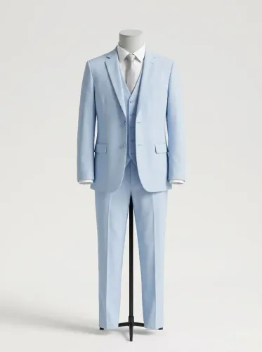 Terno Masculino Completo Azul Bebê (Paletó 52 + Colete + Calça 46 + Gravata)