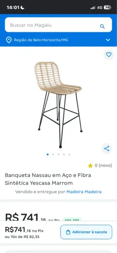 Banqueta nassau em em aço e fibra sintética yescasa marrom