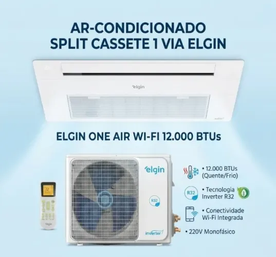 Ar-Condicionado Split Cassete 1 Via Elgin One Air Wi-Fi 12.000 BTUs Quente/Frio 220V