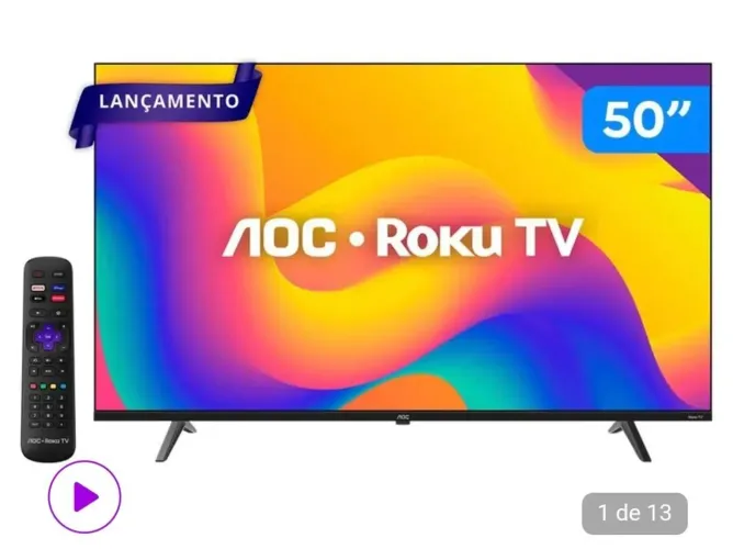 Smart TV 50" AOC 4K DLED 50U7045/78G Roku TV Quad Core 3 HDMI