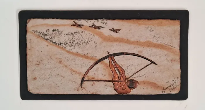 Quadro Pedra fossilizada e Cobre, Ass.: Johannes Wilhelmus V. Dartelen (49,5x24) de 1980.