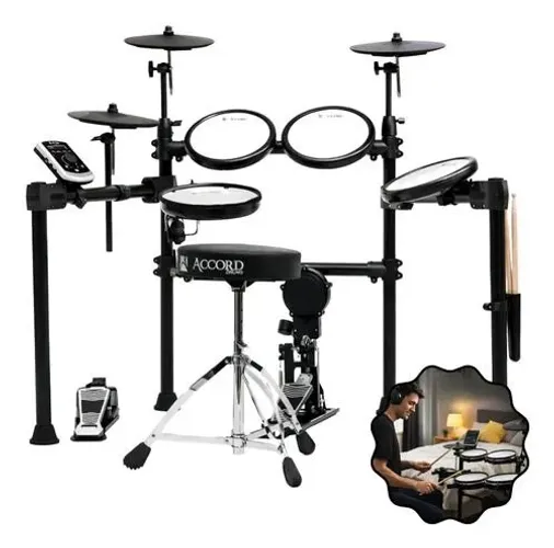 Bateria Eletrônica Accord Hdx-220s Preta Com Banco