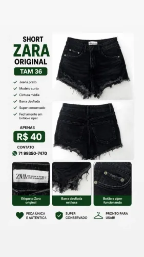 Short curto preto Zara