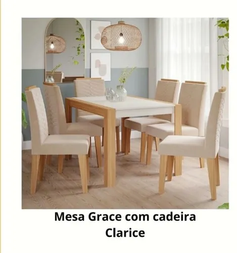 Mesa Jantar Grace com 6 cadeiras Clarice **nova na caixa**