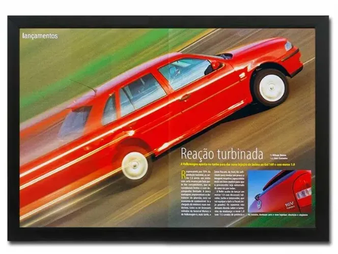 VW Gol 16V Turbo - Quadro decorativo com matéria original de revista