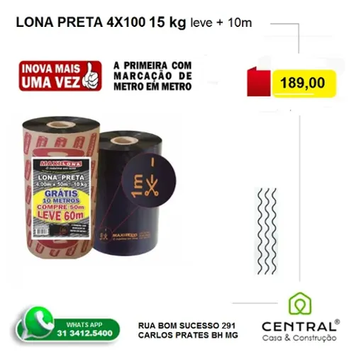 Lona Preta Plástica 4x100 - 15 kg leve