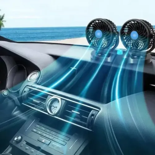Ventilador Automotivo Duplo 12V Ajustável 2 Velocidades Carro/Caminhão