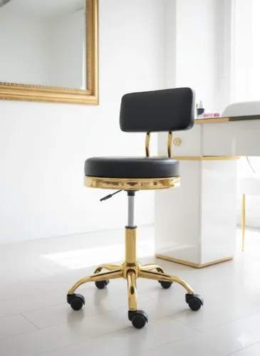 Cadeira Mocho Luxo Dourada e Preta (mostruário)