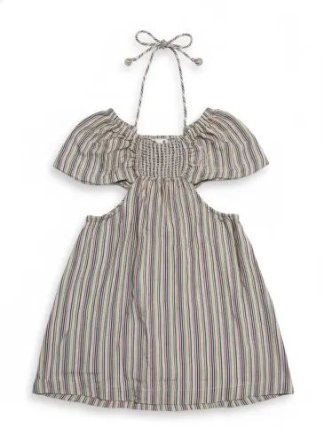 Vestido Listrado com Recortes Laterais