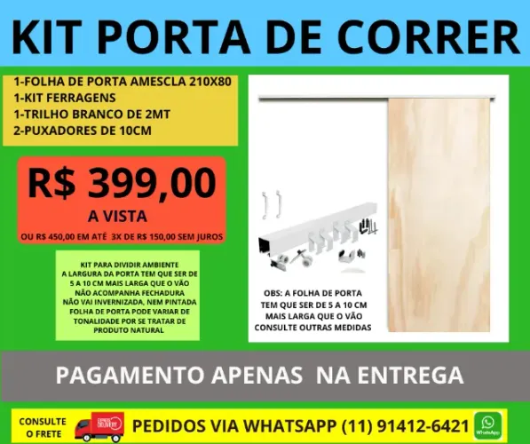 Porta de Correr completa modelo rPC5 2.10x80  - entrega a/c