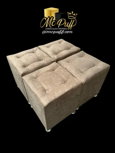 Conjunto de Puffs Quadrados Bege - Novo