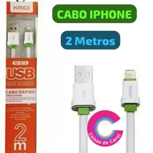 Cabo iPhone 2 Metros KAIDI - Carregamento Rápido