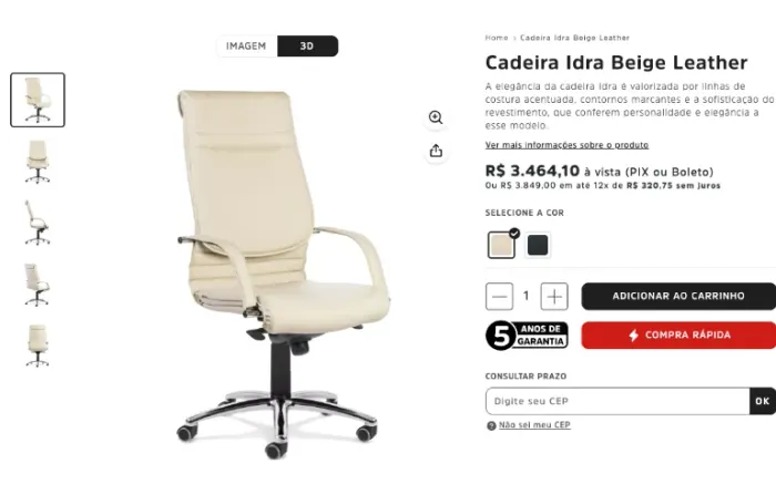 Cadeira Idra Beige Leather Flexform 4 meses de uso, garantia 5 anos