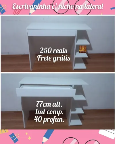 Escrivaninha com nicho lateral - Frete Grátis!