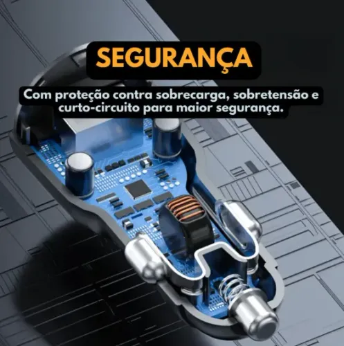 Carregador Veicular 60w Turbo Porta Dupla USB-C com Cabo Tipo-C Preto